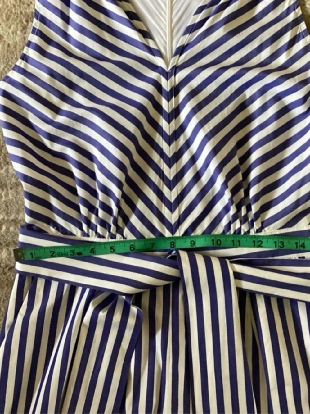J. Crew Navy and White Striped Sleeveless Jumpsuit with Tie Belt
